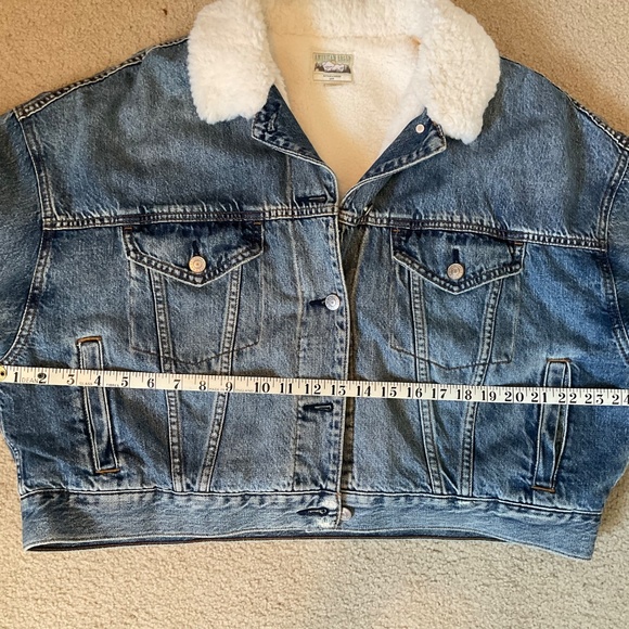 American Eagle Womens Denim jacket faux Sherpa collar and lined size XL - Picture 2 of 9